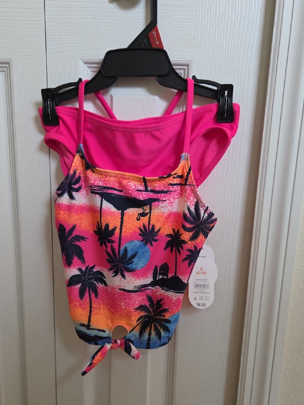 Girls' Tropical Pink Tie-Front Tank Top Bathing Suit